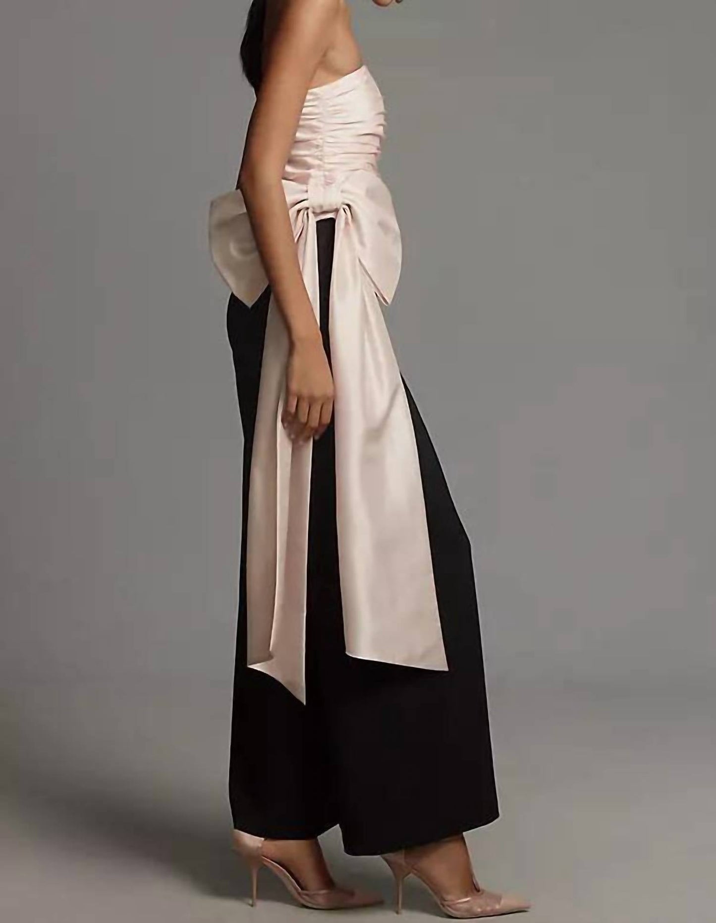 Hutch - Mylie Strapless Ruched Bow Wide-leg Jumpsuit