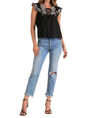 Elan - Embroidered Flutter Sleeve Top