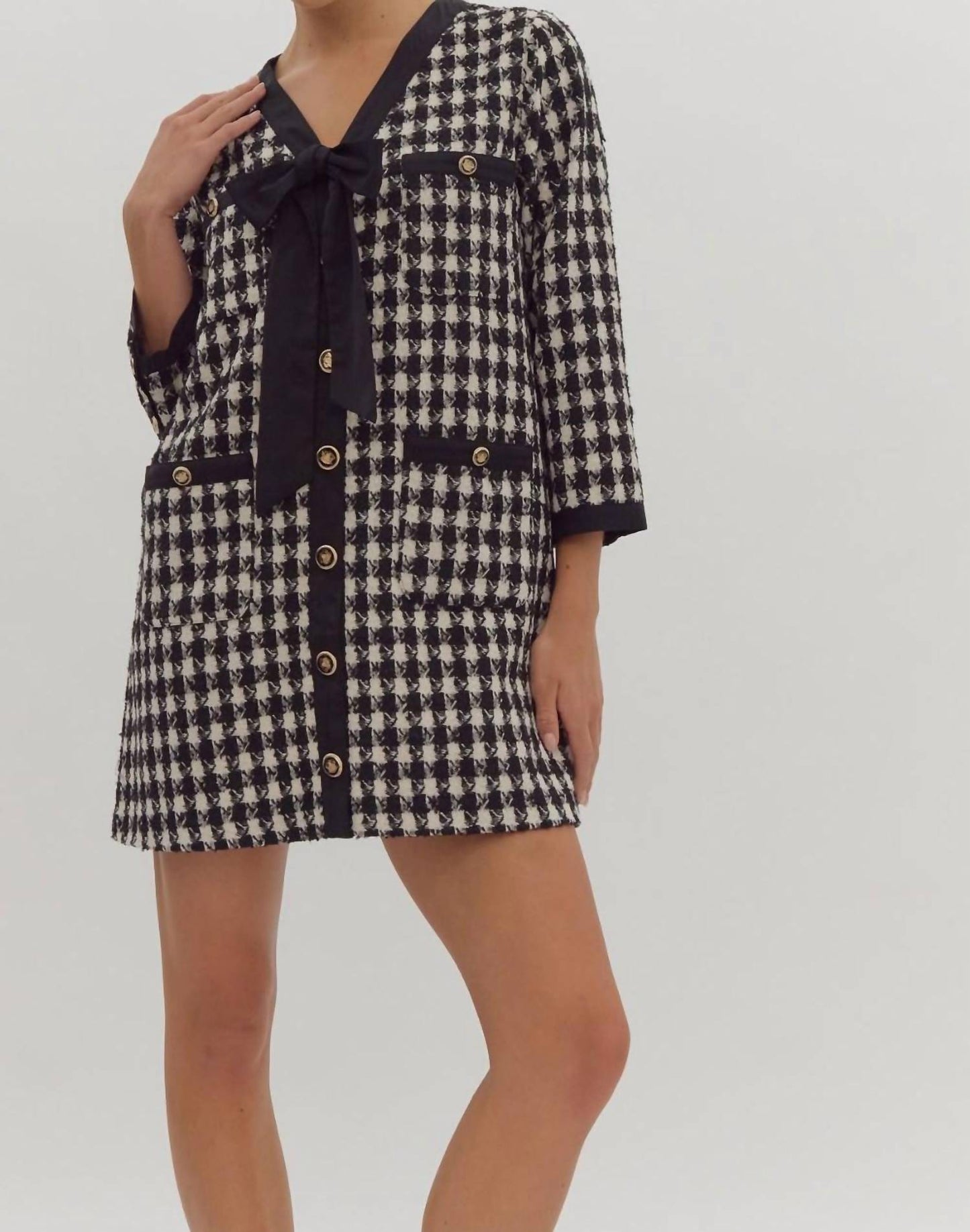 Entro - TWEED DRESS WITH SELF TIE