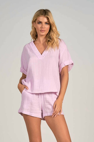 Elan - Short Sleeve Cotton Gauze V-neck Top