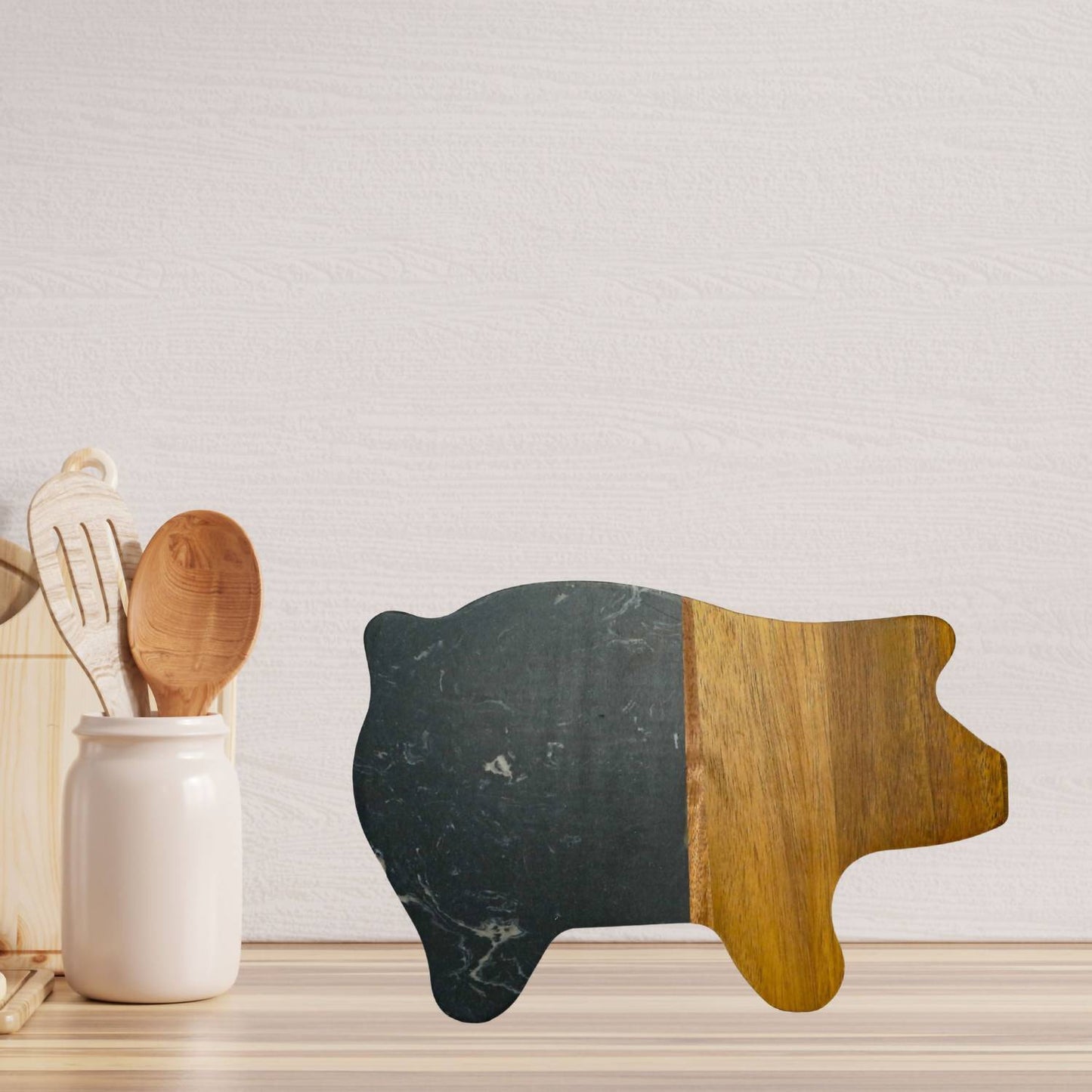 Creative Gifts International - Marble and Acacia Wood Pig Board