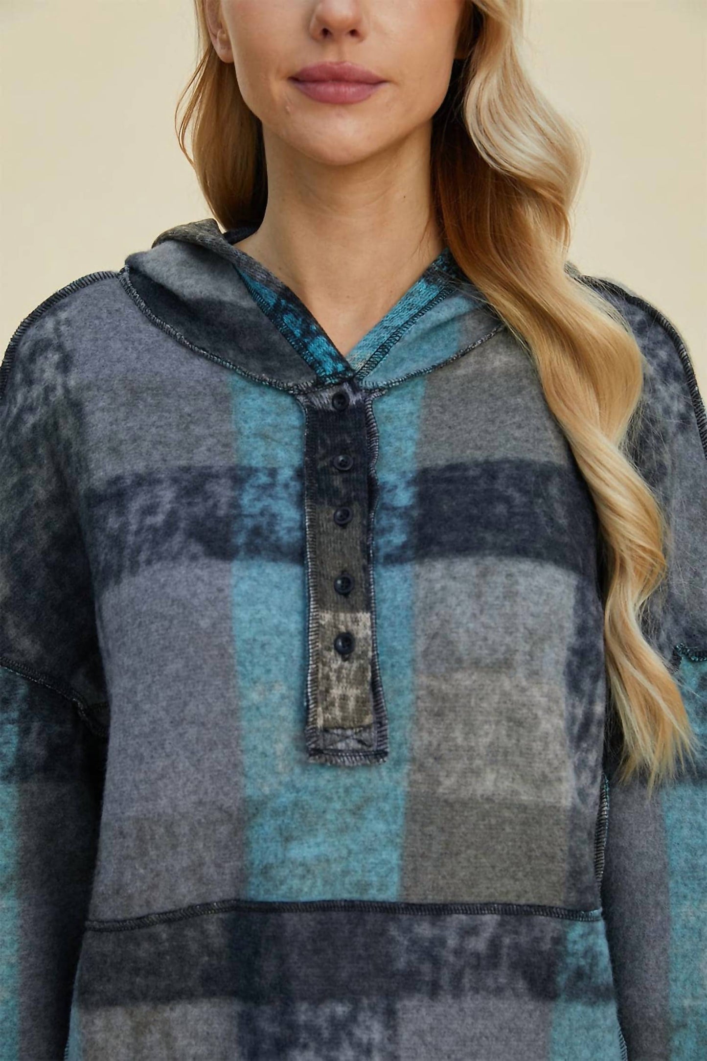 Double Take - Cozy Plaid Oversized Hoodie