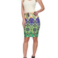 White Mark Women's Colorful Paisley Printed Pencil Skirt Green Size Large