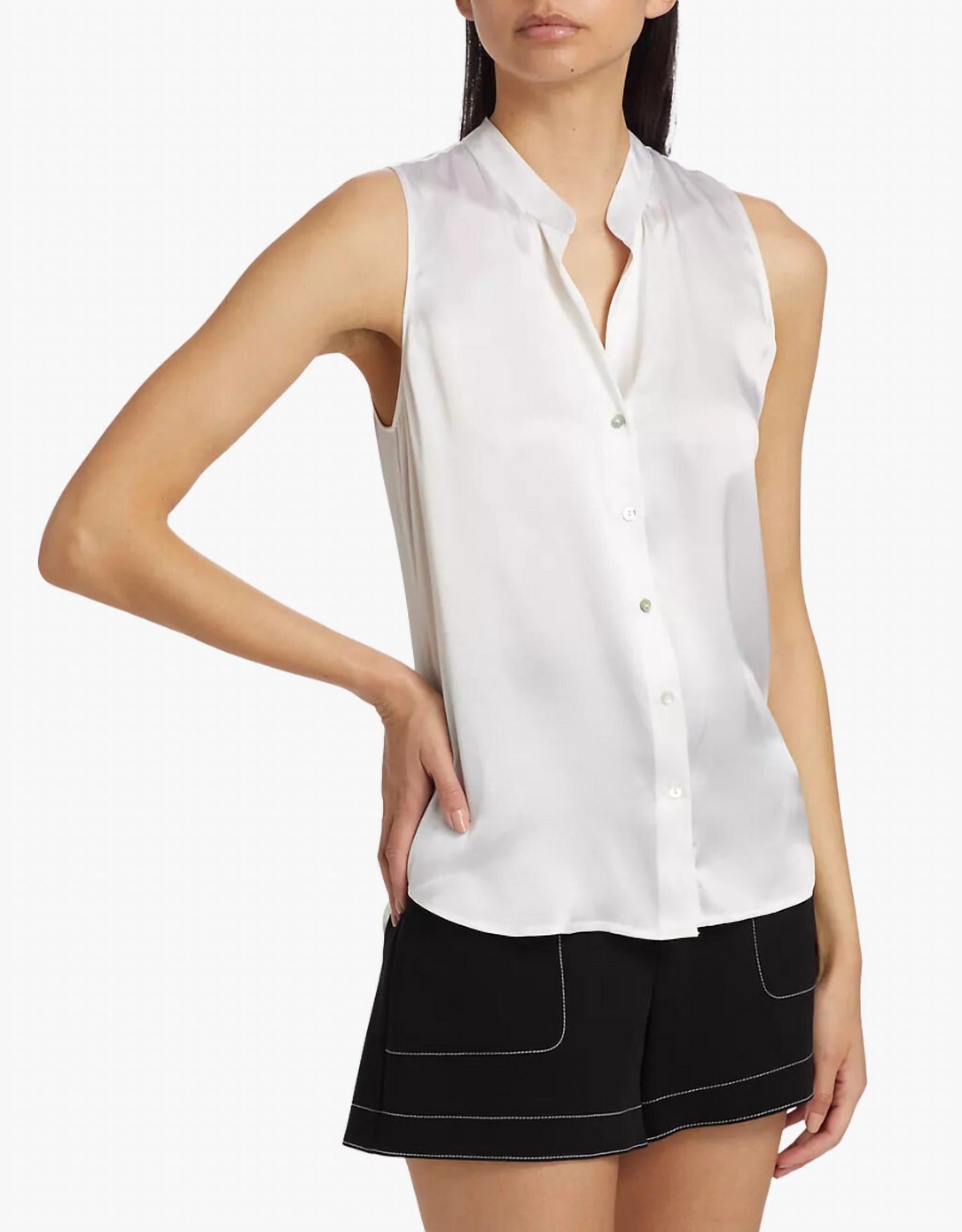 L'Agence - Hendrix Banded Collar Sleeveless Blouse