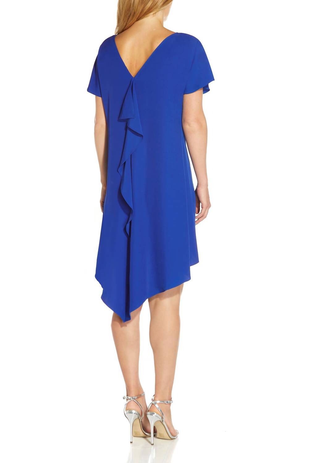 Adrianna Papell - Boat Neck Short Sleeves High Low Hem Short Dress