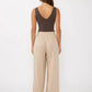 Lovestitch - Ruffled Waist Washed Linen Cotton Wide-leg Pants