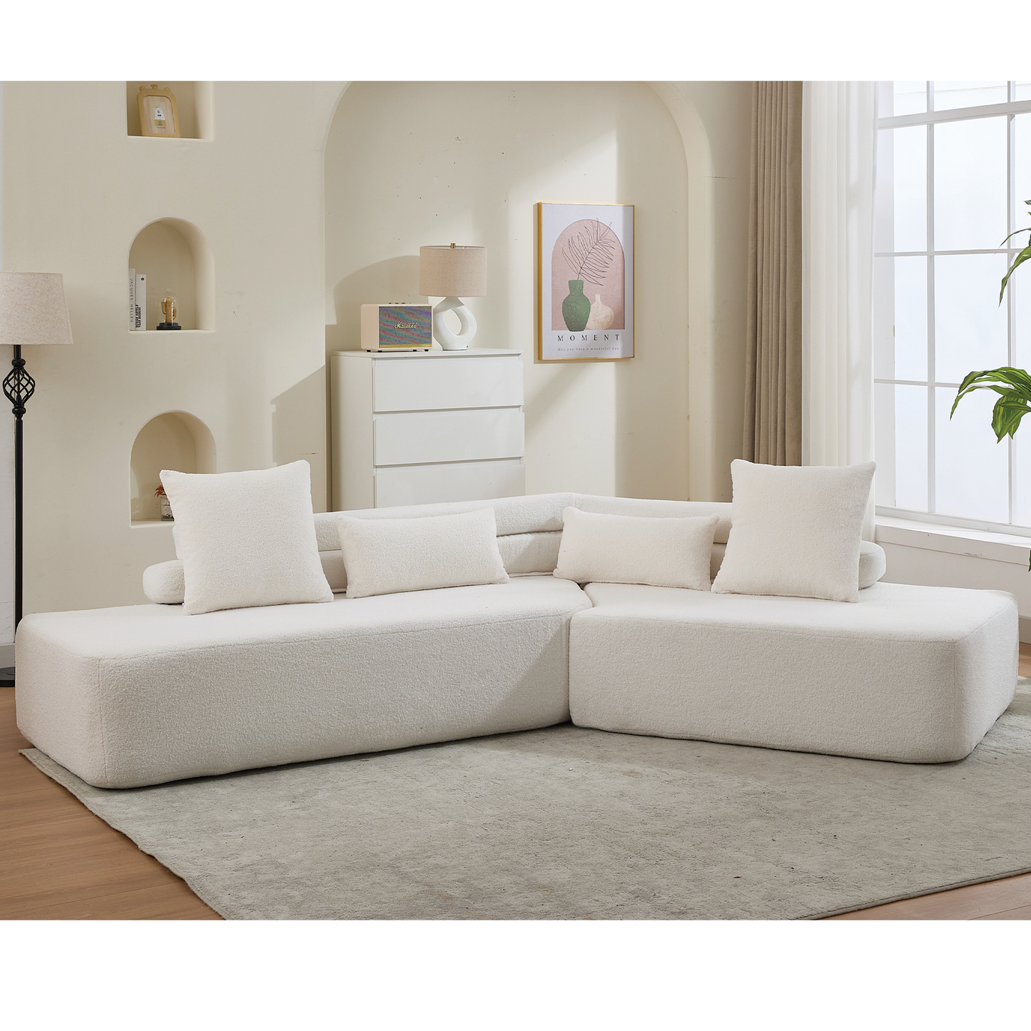 128" Minimalist Cloud Sectional Couch in Beige