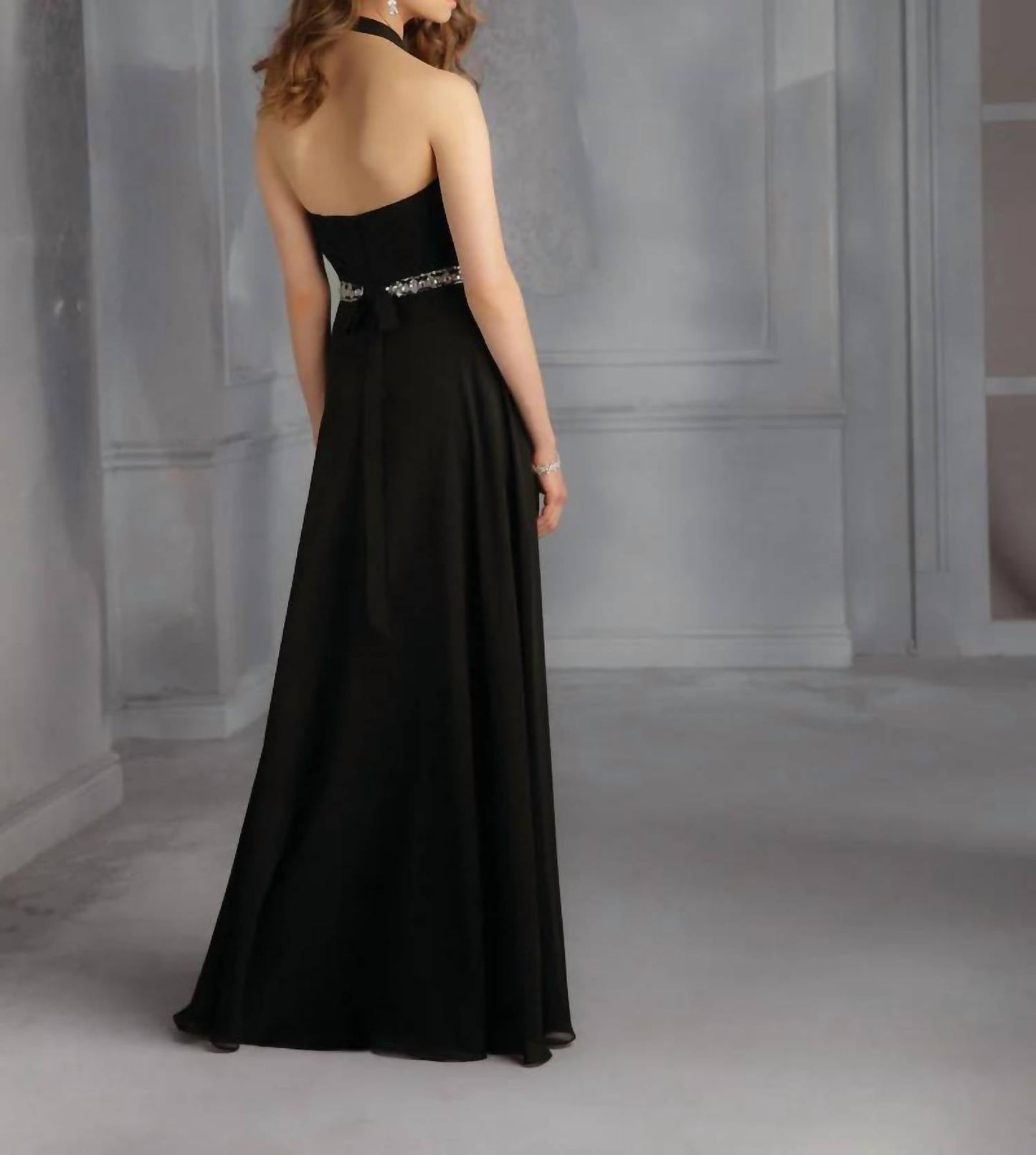 Morilee - Halter Chiffon Dress With Removable Beaded Sash