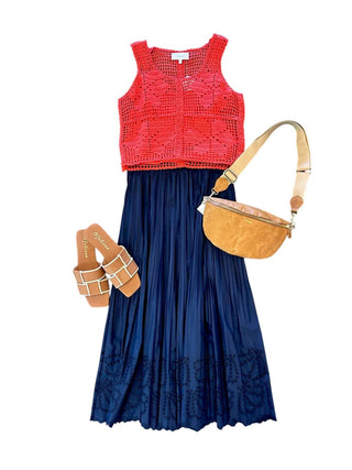 Current Air - Pleated Eyelet Midi Skirt