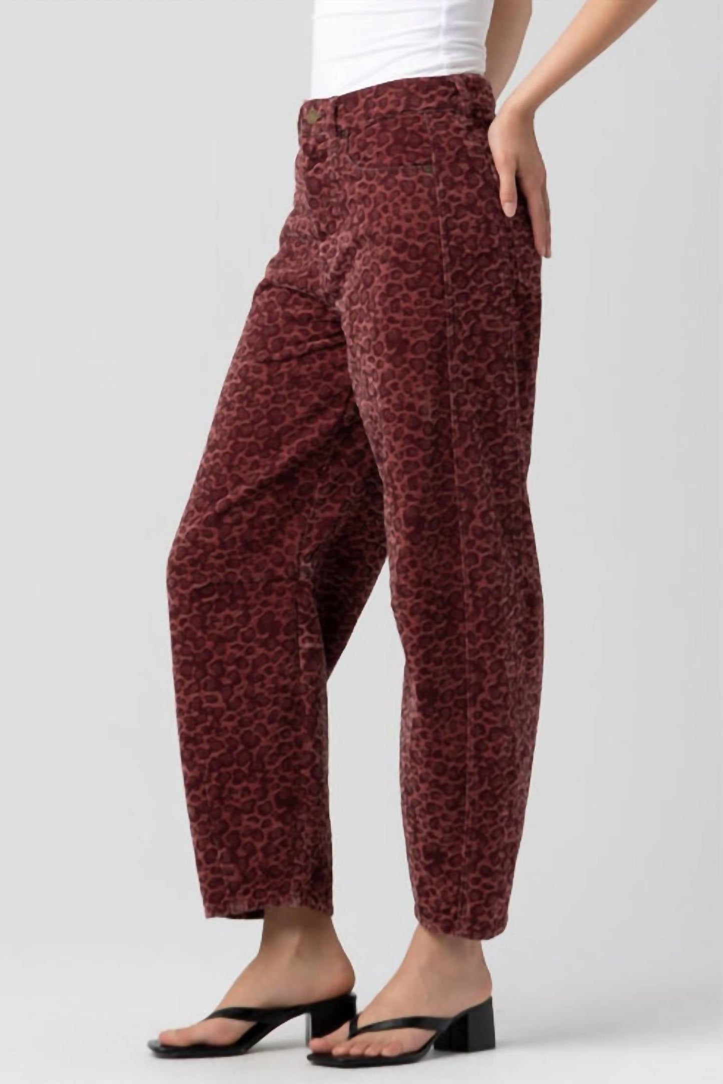 Blanknyc - Barrel Leg Leopard Pattern Pants