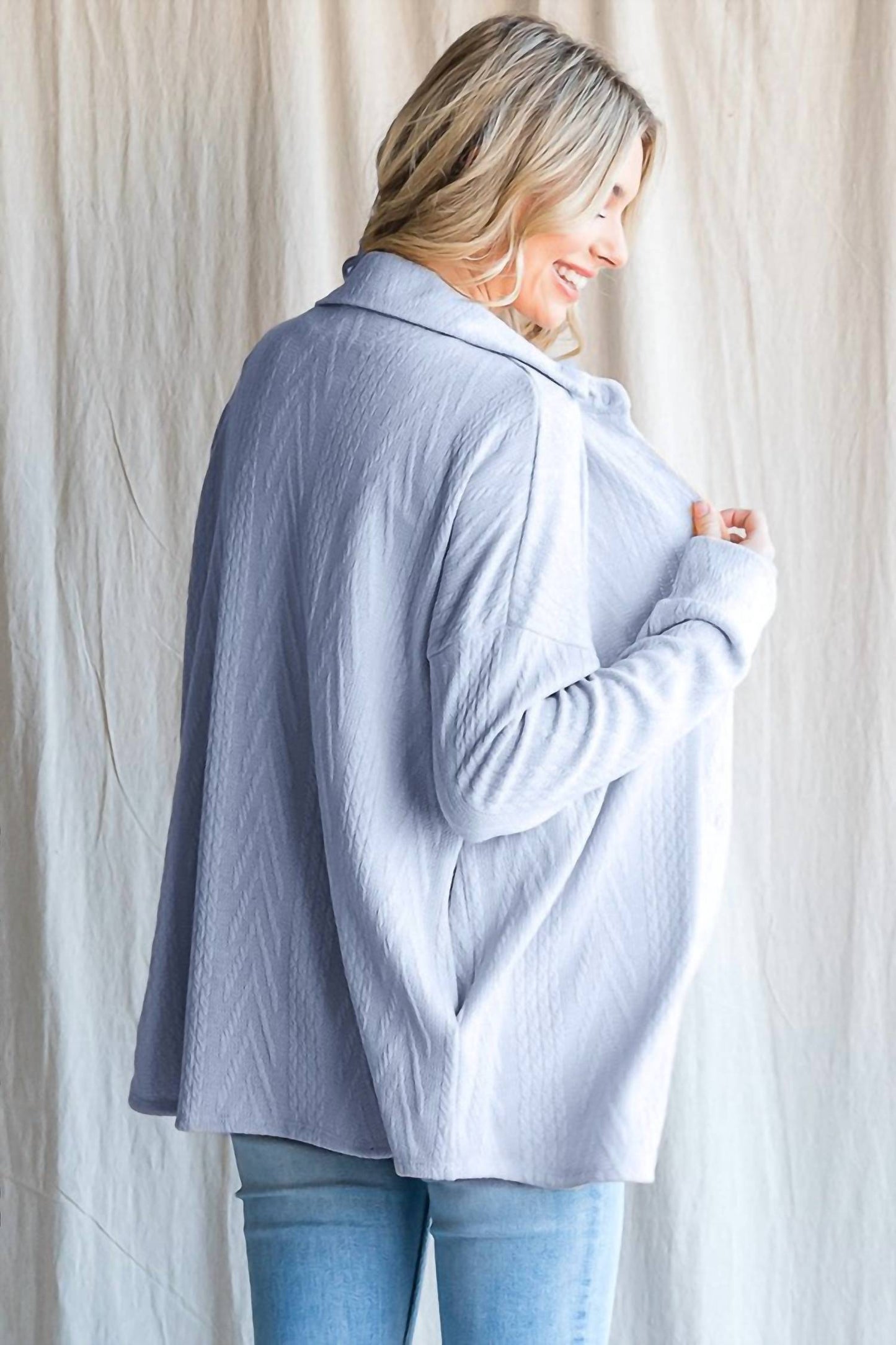 7Th Ray - Cable Knit Button Down Top