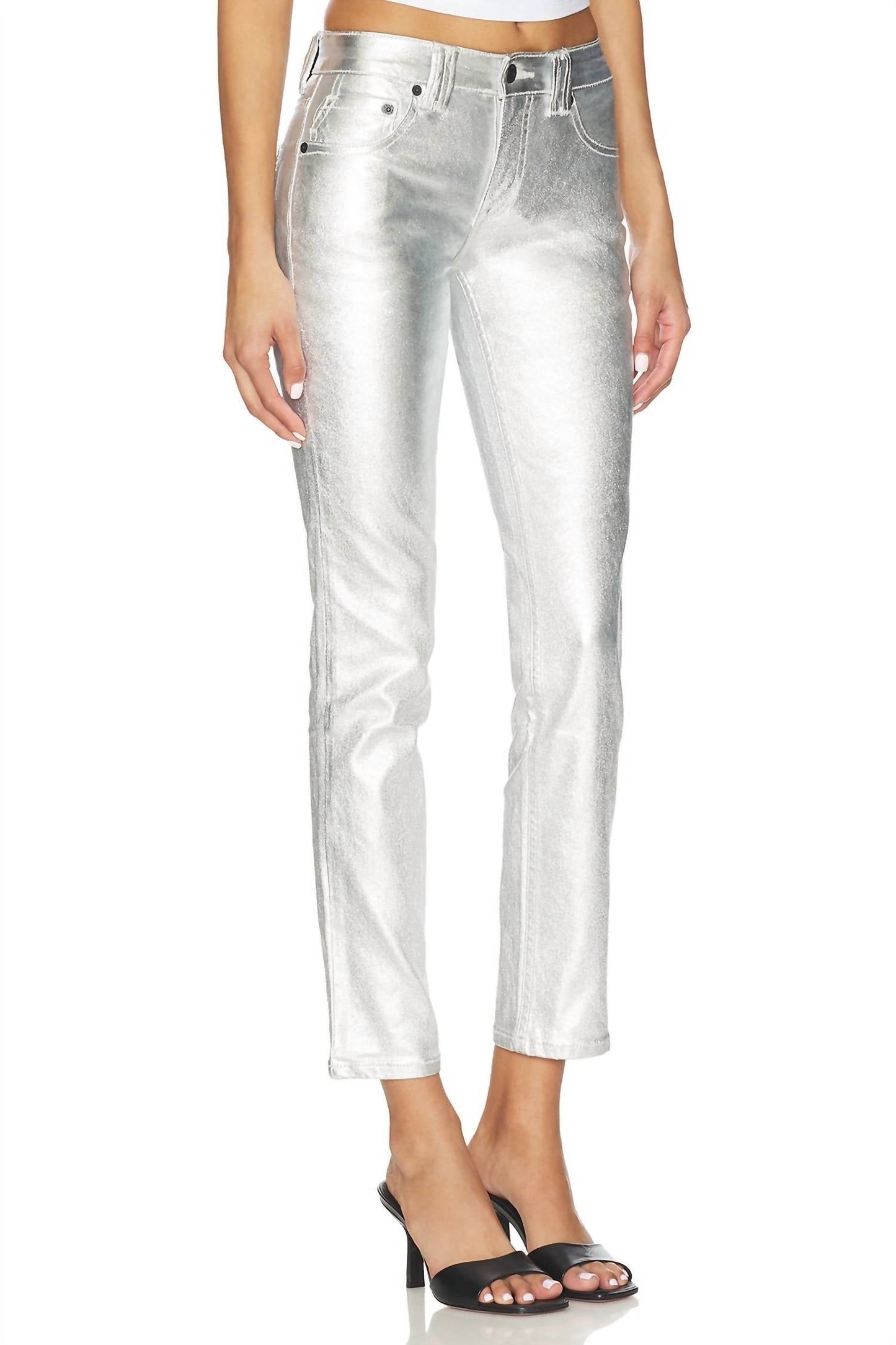 Free People - Oracle Metallic Low-rise Slim Straight Jeans