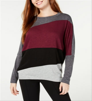 BCX Women's Colorblocked Dolman Sleeve Top Grey/Wine Size Small