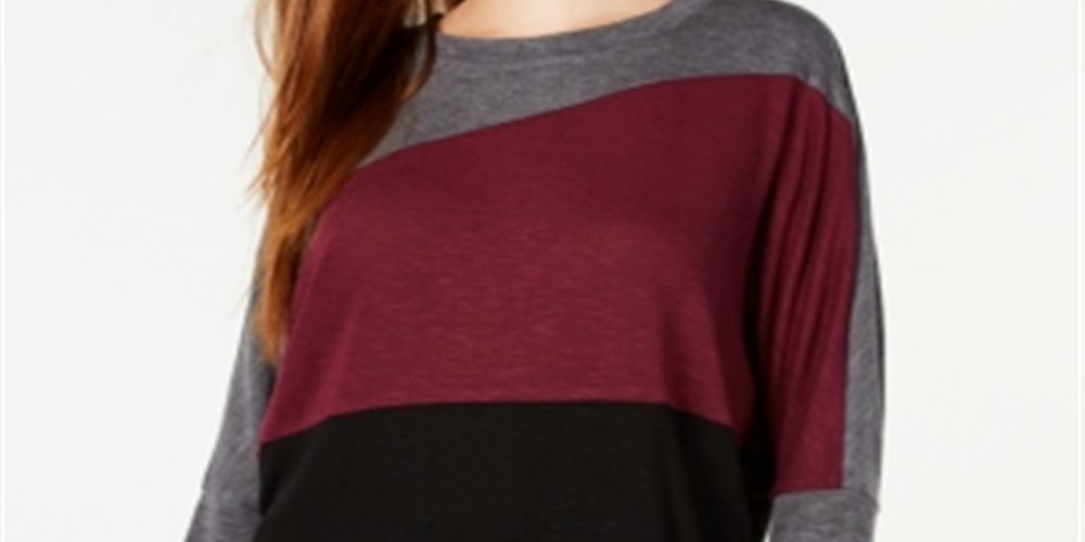 BCX Women's Colorblocked Dolman Sleeve Top Grey/Wine Size Small