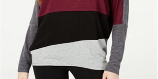 BCX Women's Colorblocked Dolman Sleeve Top Grey/Wine Size Small