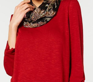 BCX Junior's Ruched Sleeve Top With Printed Scarf Brown Size Large