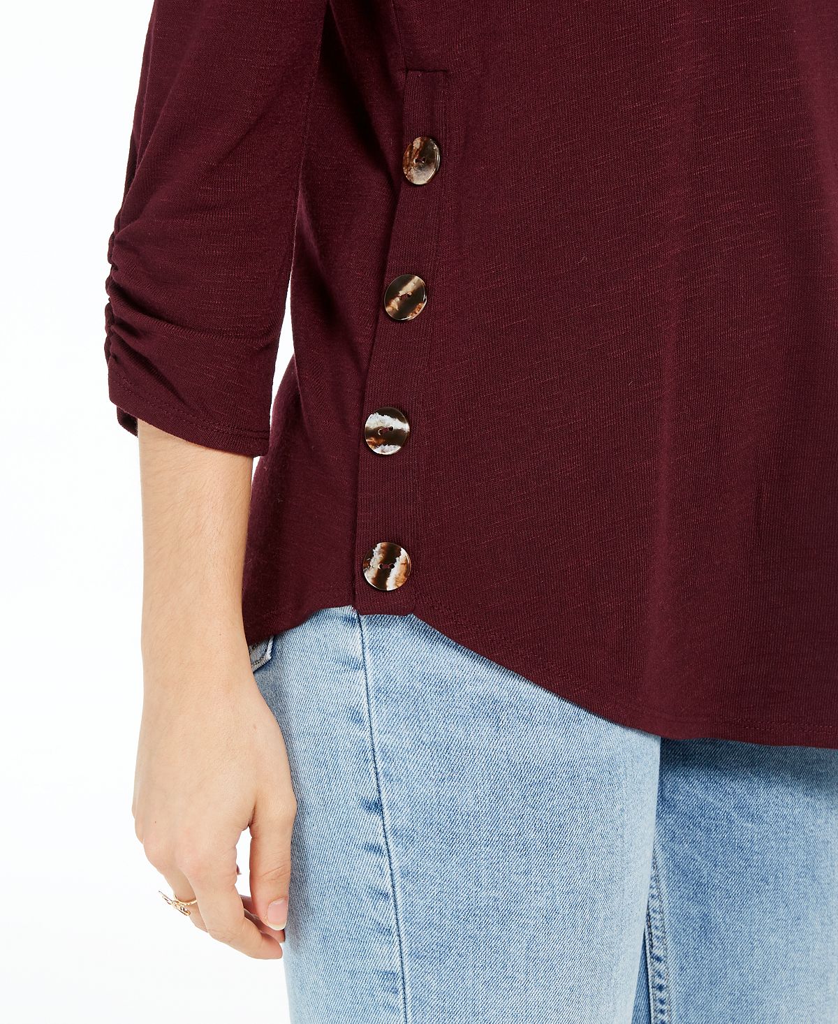 BCX Junior's Button up Sides Sweater Top Wine Size Medium