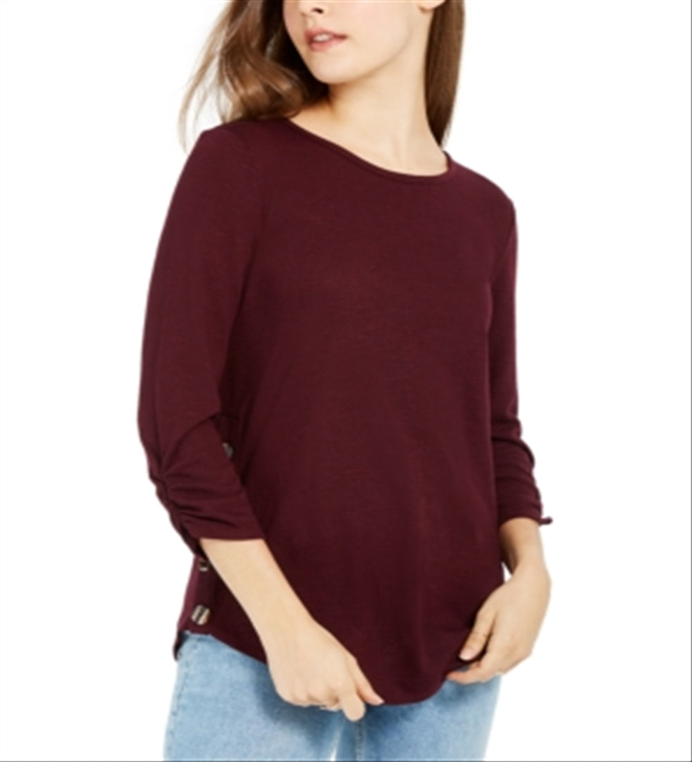 BCX Junior's Button up Sides Sweater Top Wine Size Medium