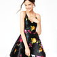 BCX Women's Floral Spaghetti Strap V Neck Mini Fit Flare Party Dress Black Size 13