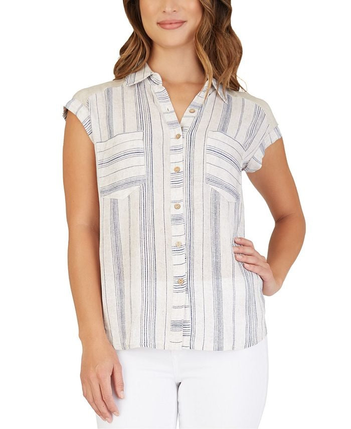 BCX Junior's Striped Shirt White- Size Small