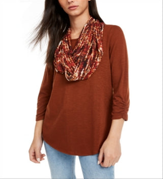 Bcx Juniors' Ruched-Sleeve Scarf Top Brown Size L