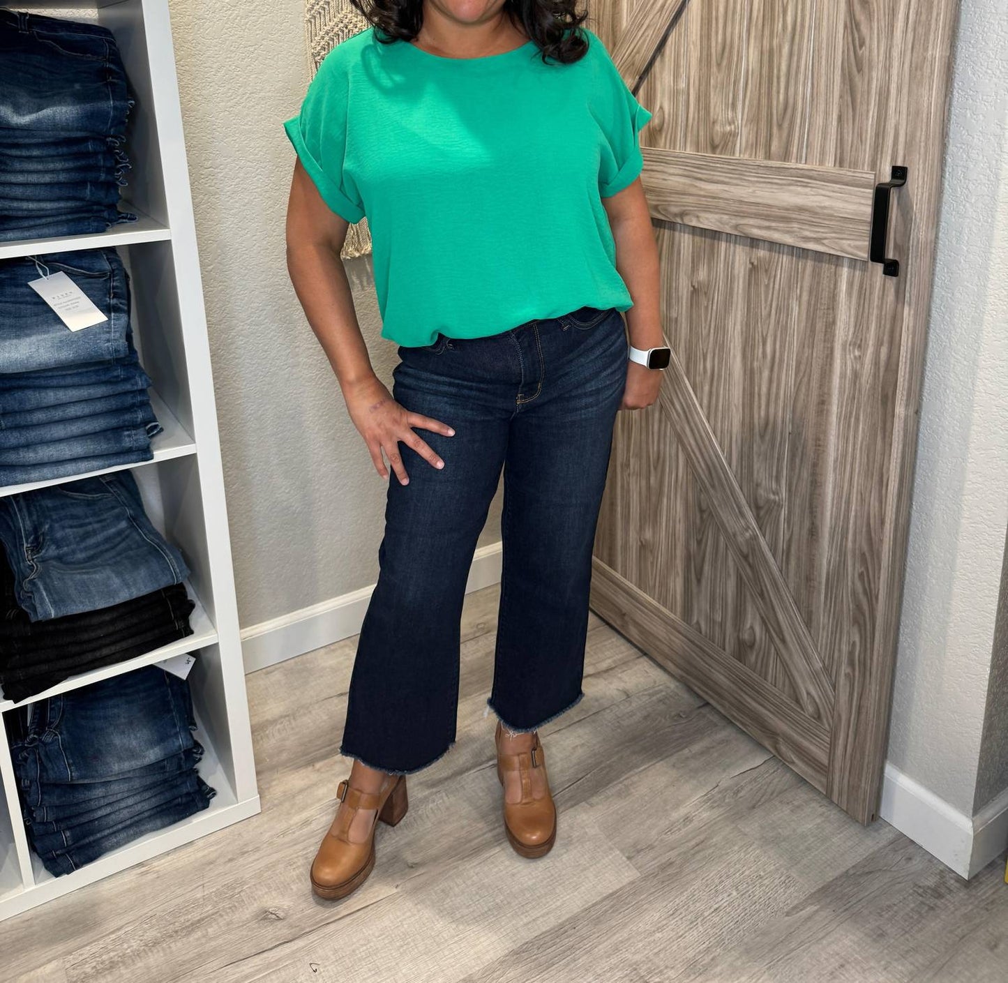 Judy Blue - High Waist Dark Cropped Wide Leg Raw Hem Denim