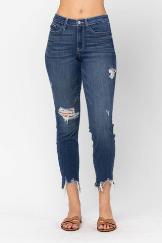 Judy Blue - Midrise Shark Bite Slim Fit Jeans