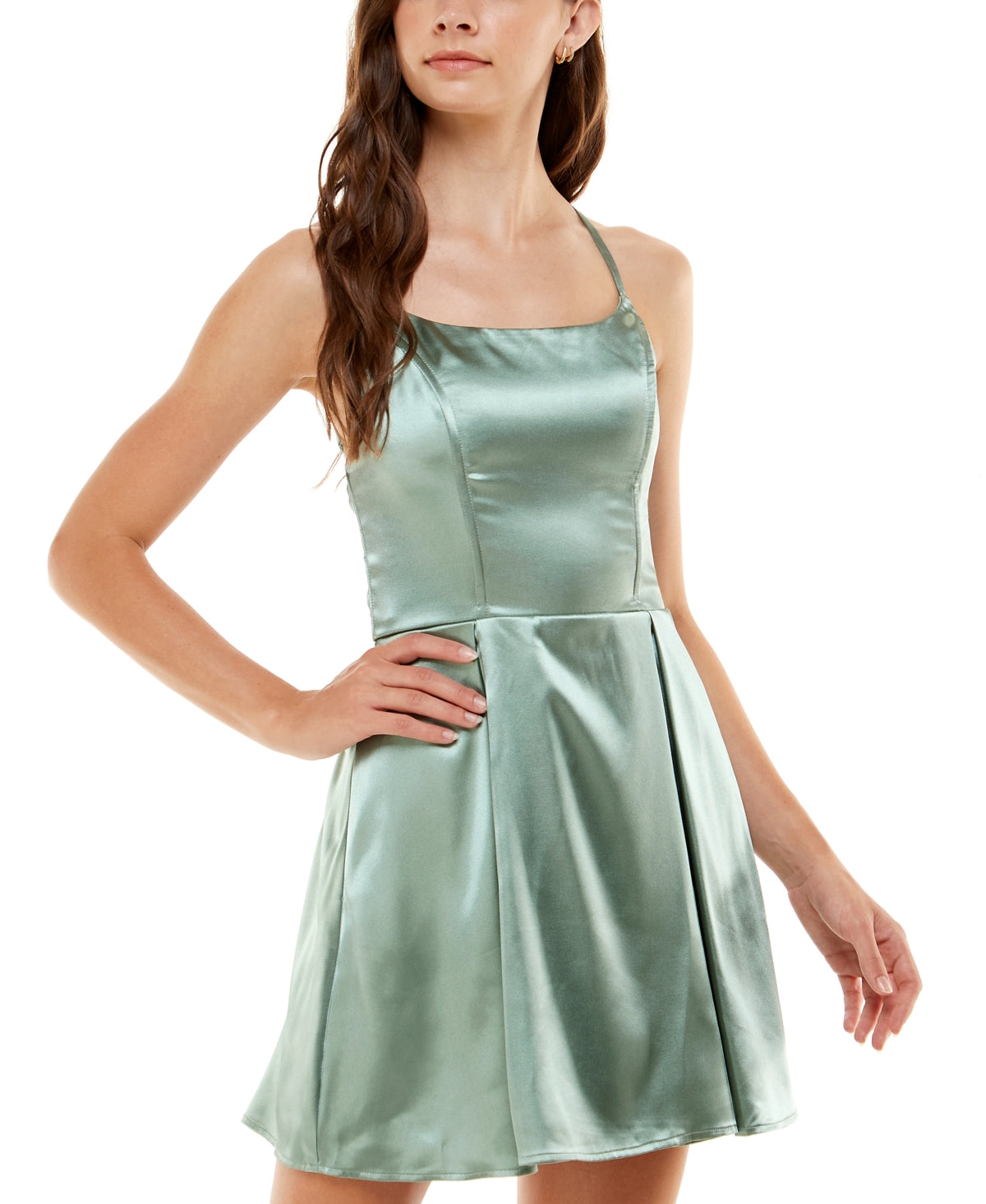 Speechless Junior's Strappy Back Satin Dress Green Size 15