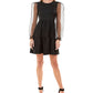 Speechless Junior's Sheer Dot Puff-Sleeve Dress Black Size Large