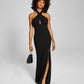 Speechless Women's Stretch Zippered Slitted Crisscross Straps Open Back Sleeveless Halter Maxi Evening Sheath Dress Black Size 11