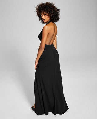 Speechless Women's Stretch Zippered Slitted Crisscross Straps Open Back Sleeveless Halter Maxi Evening Sheath Dress Black Size 11