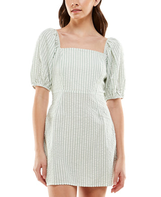 Speechless Junior's Cotton Puff Sleeve Striped Smocked Dress White Size Medium