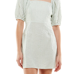 Speechless Junior's Cotton Puff Sleeve Striped Smocked Dress White Size Medium