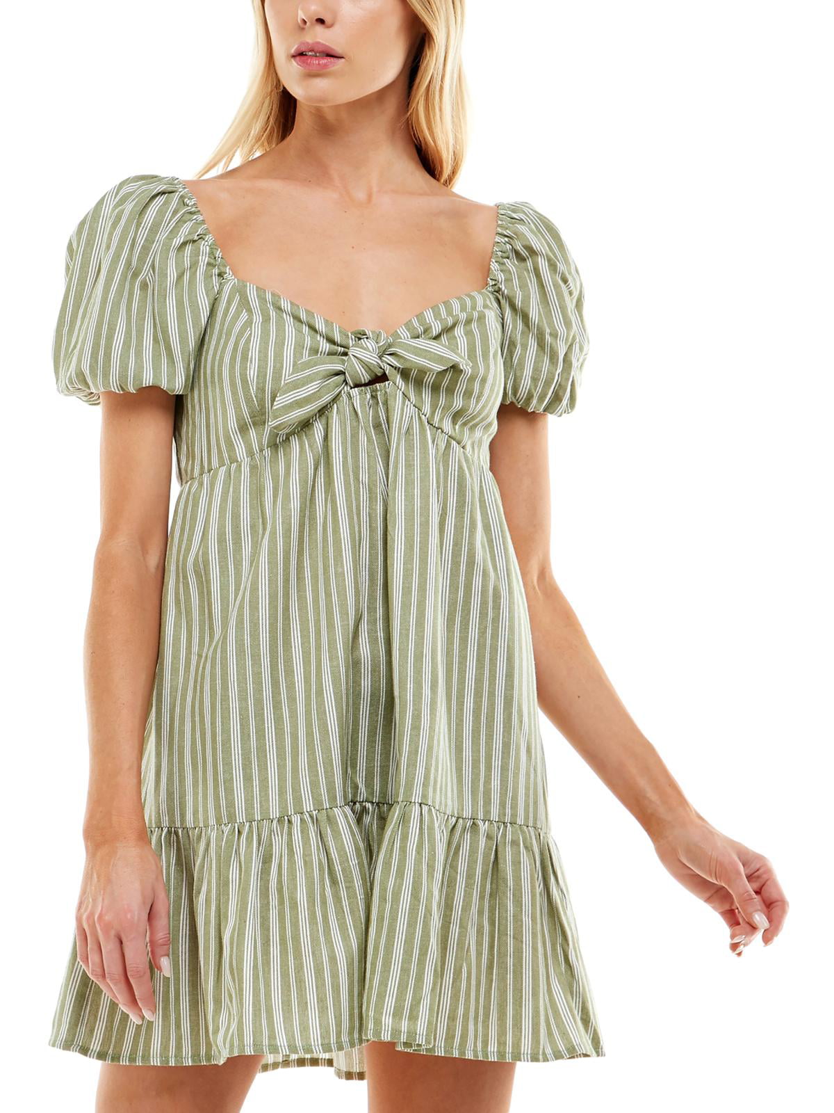 Speechless Junior's Striped Babydoll Dress Green Size X-Large