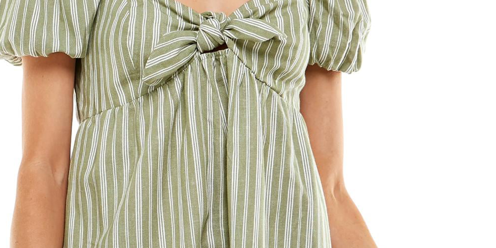Speechless Junior's Striped Babydoll Dress Green Size X-Large
