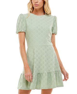 Speechless Junior's Eyelet Mini Dress Green Size Small