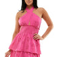 Speechless Junior's Eyelet Crisscross Halter Dress Pink Size Large