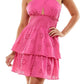 Speechless Junior's Eyelet Crisscross Halter Dress Pink Size Large