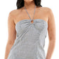 Speechless Junior's Striped O Ring Halter Dress White Size XX-Small