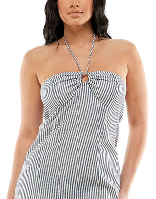 Speechless Junior's Striped O Ring Halter Dress White Size XX-Small