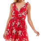 Speechless Junior's Printed Tie Strap Dress Red Size X-Small