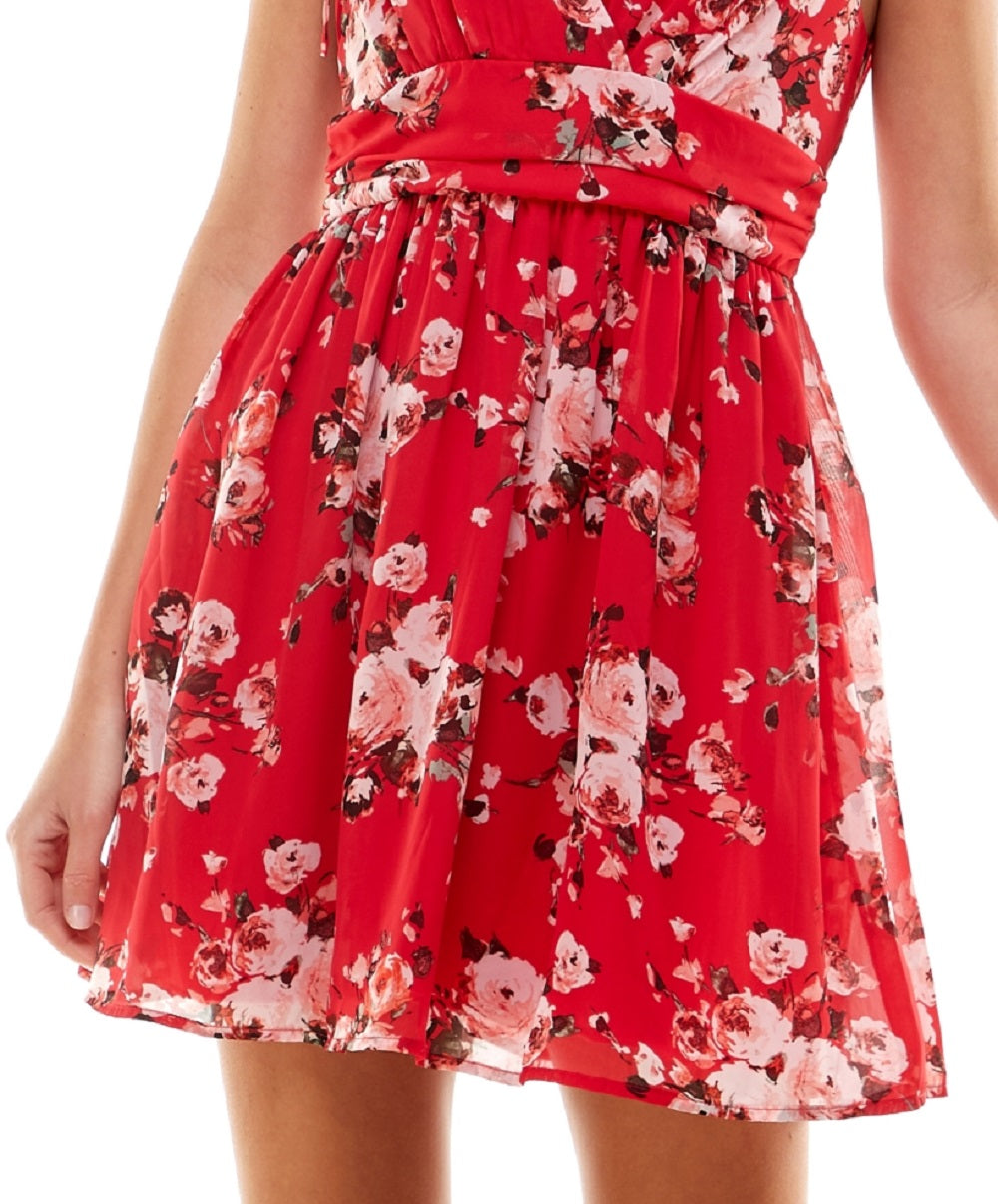Speechless Junior's Printed Tie Strap Dress Red Size X-Small