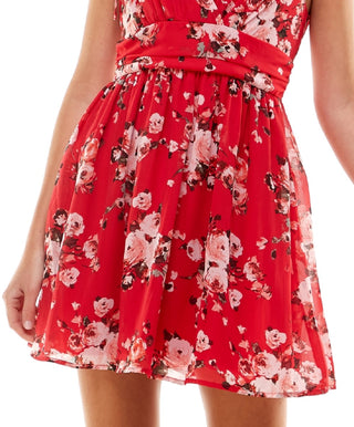 Speechless Junior's Printed Tie Strap Dress Red Size X-Small