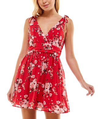 Speechless Junior's Printed Tie Strap Dress Red Size M