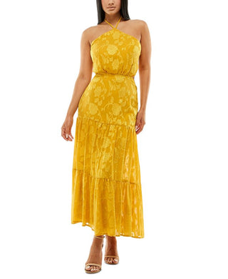 Speechless Women's Junior's Burnout Halter Maxi Dress Yellow Size 7