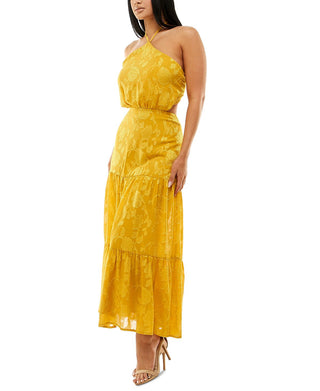 Speechless Women's Junior's Burnout Halter Maxi Dress Yellow Size 7