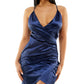Speechless Junior's Satin Faux Wrap Ruched Dress Blue Size 9