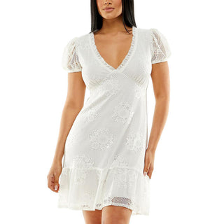 Speechless Junior's Lace Fit & Flare Dress White Size Large