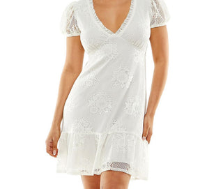 Speechless Junior's Lace Fit & Flare Dress White Size Large