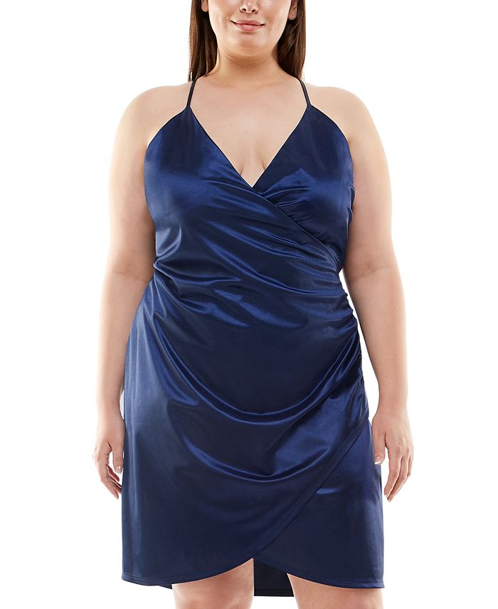 Speechless Women's Satin Faux Wrap Dress Blue Size 18W